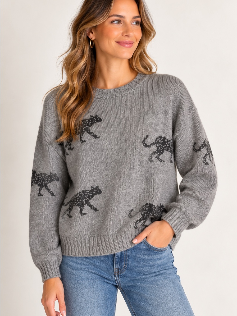 Rails Gray Leopard Animal Print Knit Sweater XS